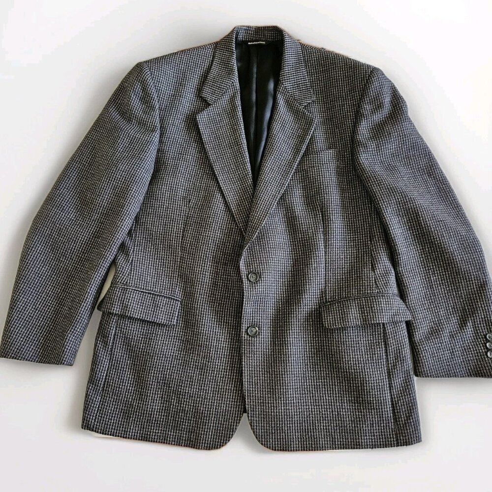 Savile Row Blazer Mens US 46 Black Gray Wool Alpaca Lined 2B Ventless Vtg FLAWS - Picture 9 of 16